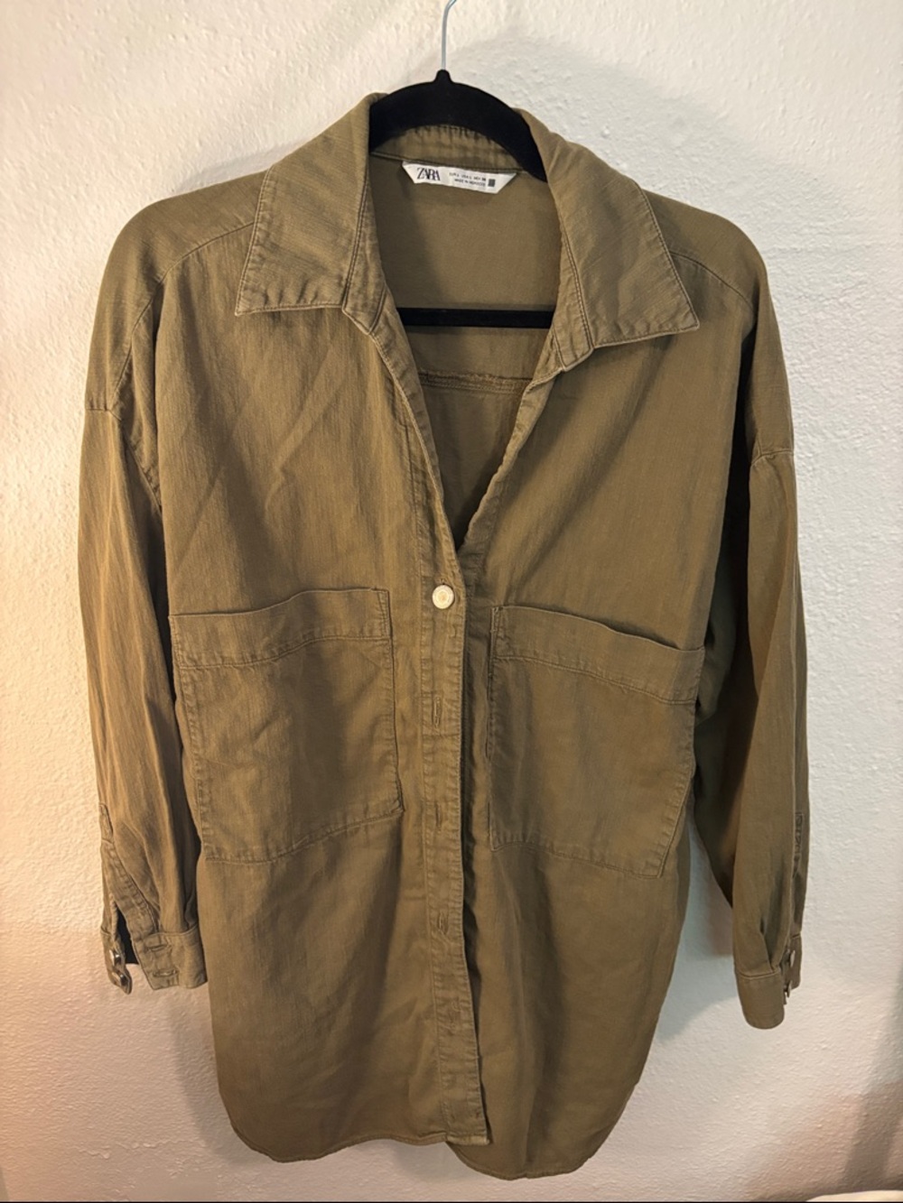 ZARA Olive Utility Oversized Shirt Jacket